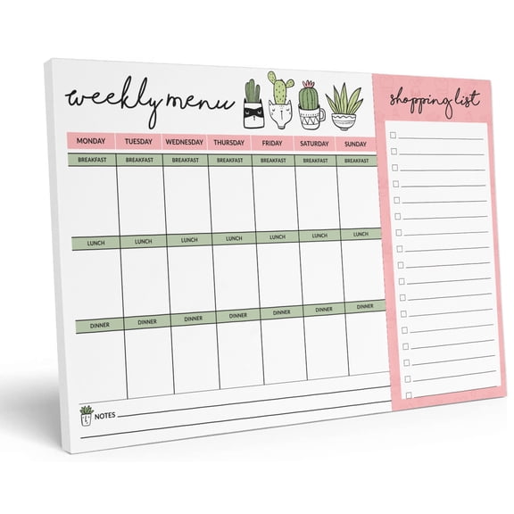Inkdotpot Weekly Meal Planner Notepad 7"x10 , "Weekly Menu" Magnetic Meal Planning Pad with Tear Off Grocery Shopping List for Fridge- Kitchen & Home - 54 Sheets -7P