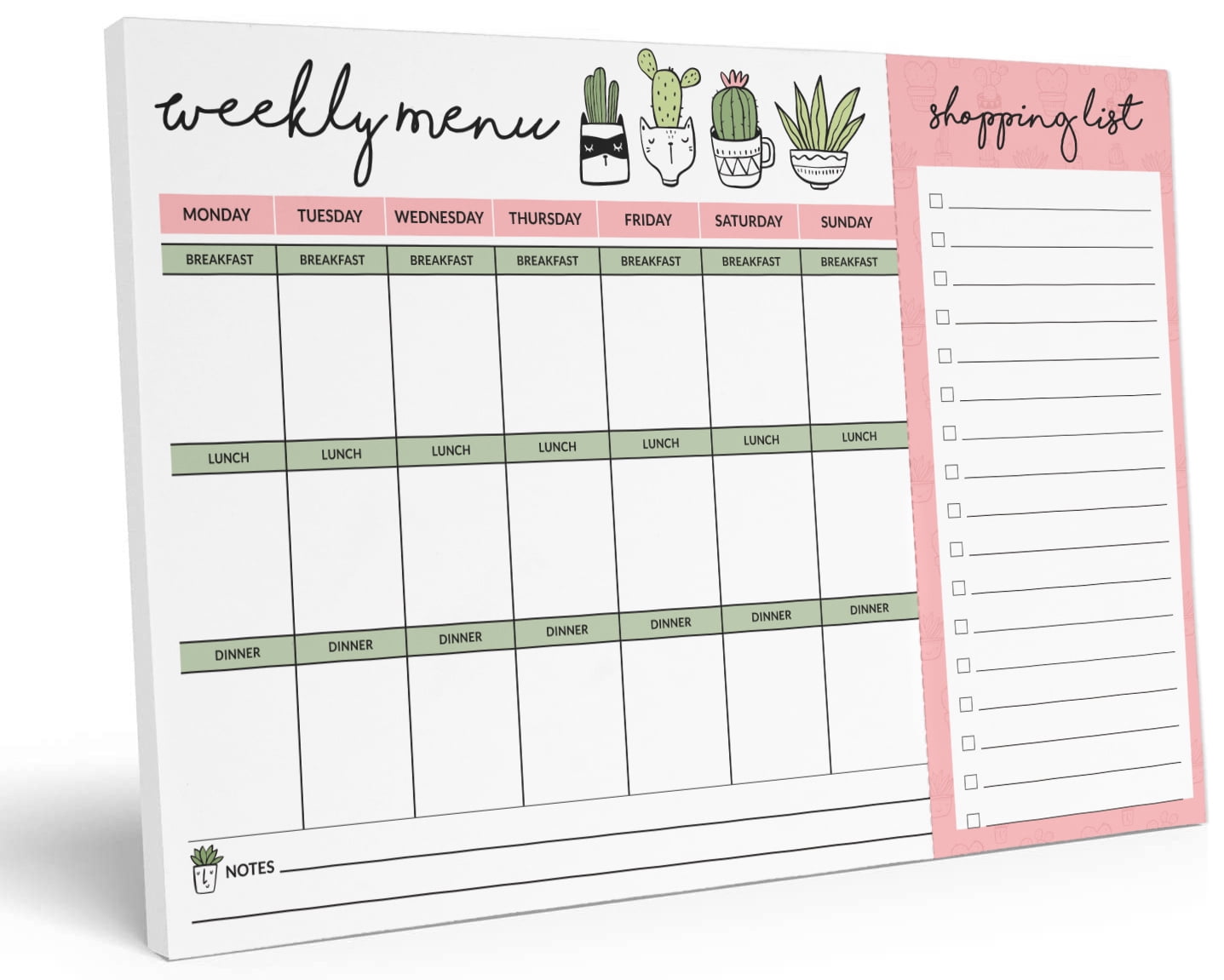Inkdotpot Weekly Meal Planner Notepad 7"x10 , "Weekly Menu" Magnetic Meal Planning Pad with Tear Off Grocery Shopping List for Fridge- Kitchen & Home - 54 Sheets -7P