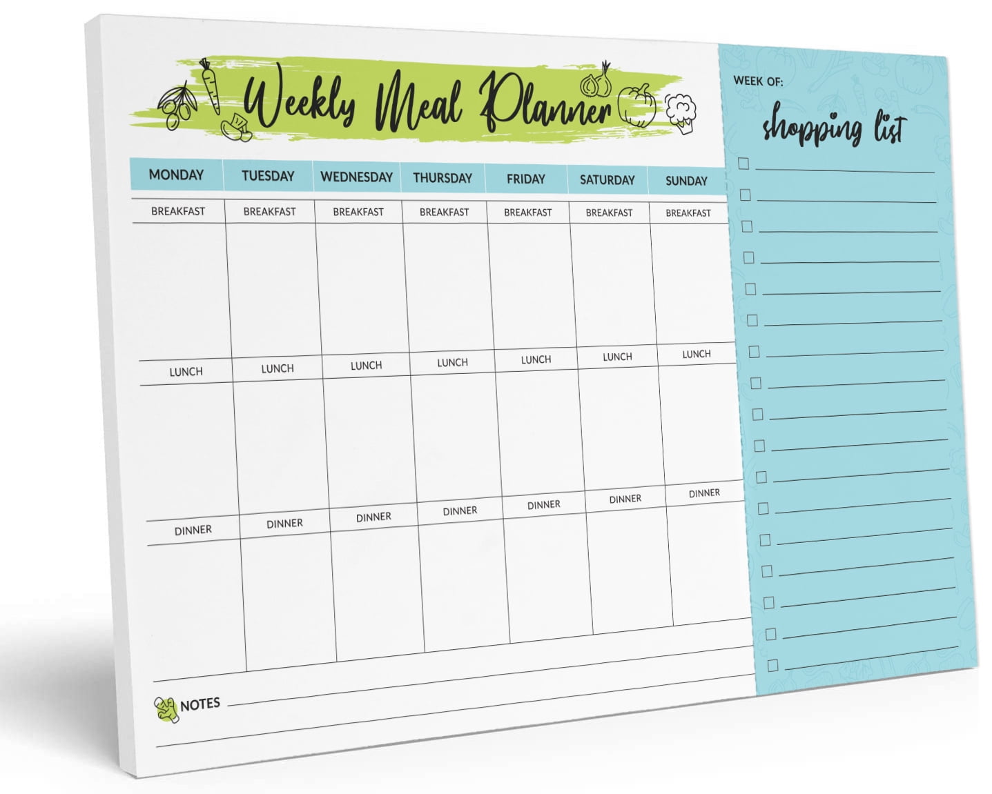 Inkdotpot Weekly Meal Planner Notepad 7"x10 , "Weekly Meal Planner" Magnetic Meal Planning Pad with Tear Off Grocery Shopping List for Fridge- Kitchen & Home - 54 Sheets -CN