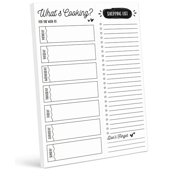 Inkdotpot Weekly Meal Planner Notepad 7"x10 , "What's Cooking" Magnetic Meal Planning Pad with Tear Off Grocery Shopping List for Fridge- Kitchen & Home - 54 Sheets -K3