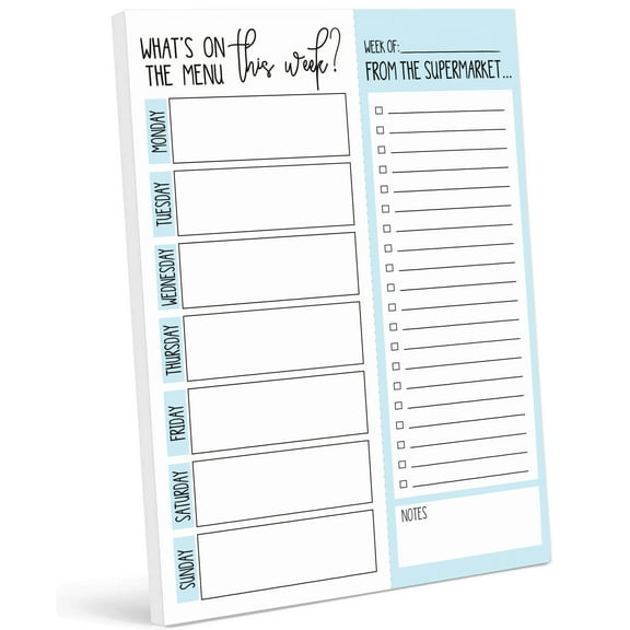 Inkdotpot Weekly Meal Planner Notepad 7"x10 , "What's On The Menu This Week" Magnetic Meal Planning Pad with Tear Off Grocery Shopping List for Fridge- Kitchen & Home - 54 Sheets -LJ