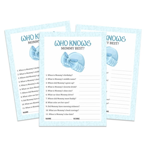Inkdotpot Who Knows Mommy Best Baby Shower Game - Fun Baby Shower Party Games, Activities, Decorations, Blue Baby Cot Theme Party Collection - Pack Of 50