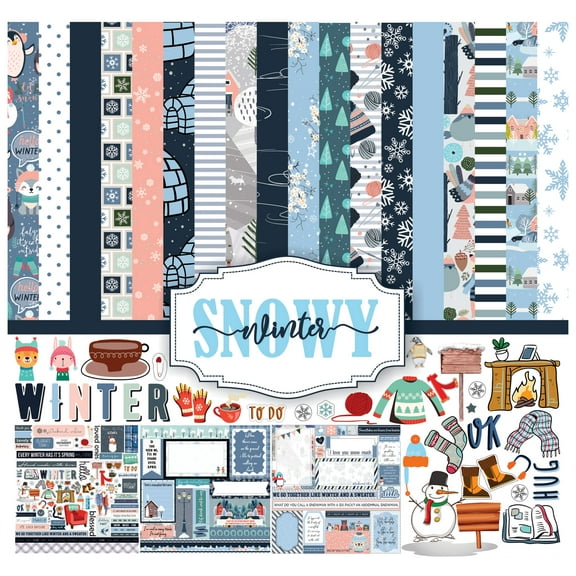 Inkdotpot Winter Theme Collection Double-Sided Scrapbook Paper Kit Cardstock 12"x12" Card Making Paper Pack With Sticker Sheet - 16 Pages - Blue