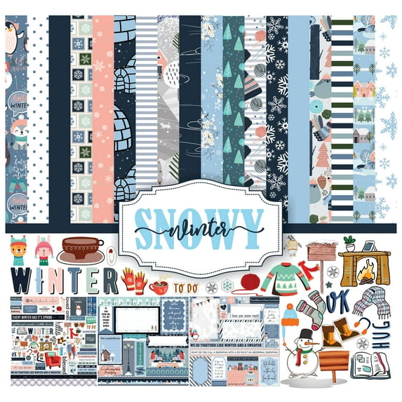 Inkdotpot Winter Theme Collection Double-Sided Scrapbook Paper Kit Cardstock 12"x12" Card Making Paper Pack With Sticker Sheet - 16 Pages - Blue