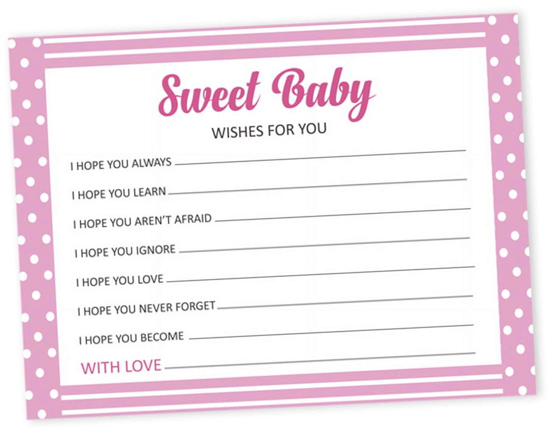 Baby Shower Wishes Cards - 50 Pack Polka Dot & Bow Theme Cards For Baby Girl Party Activities