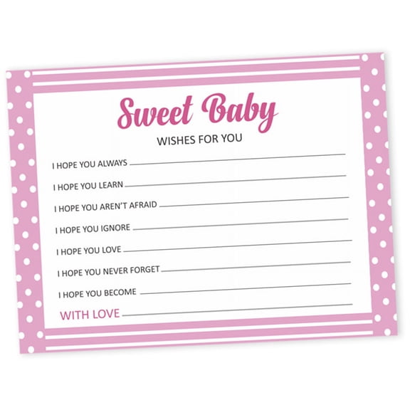 Inkdotpot Wishes For Baby Cards For Baby Shower - Girl Baby Shower Party Collection, Polka Dot & Bow Theme, Wishes For The Baby Cards, Activities Party Supplies - Pack Of 50