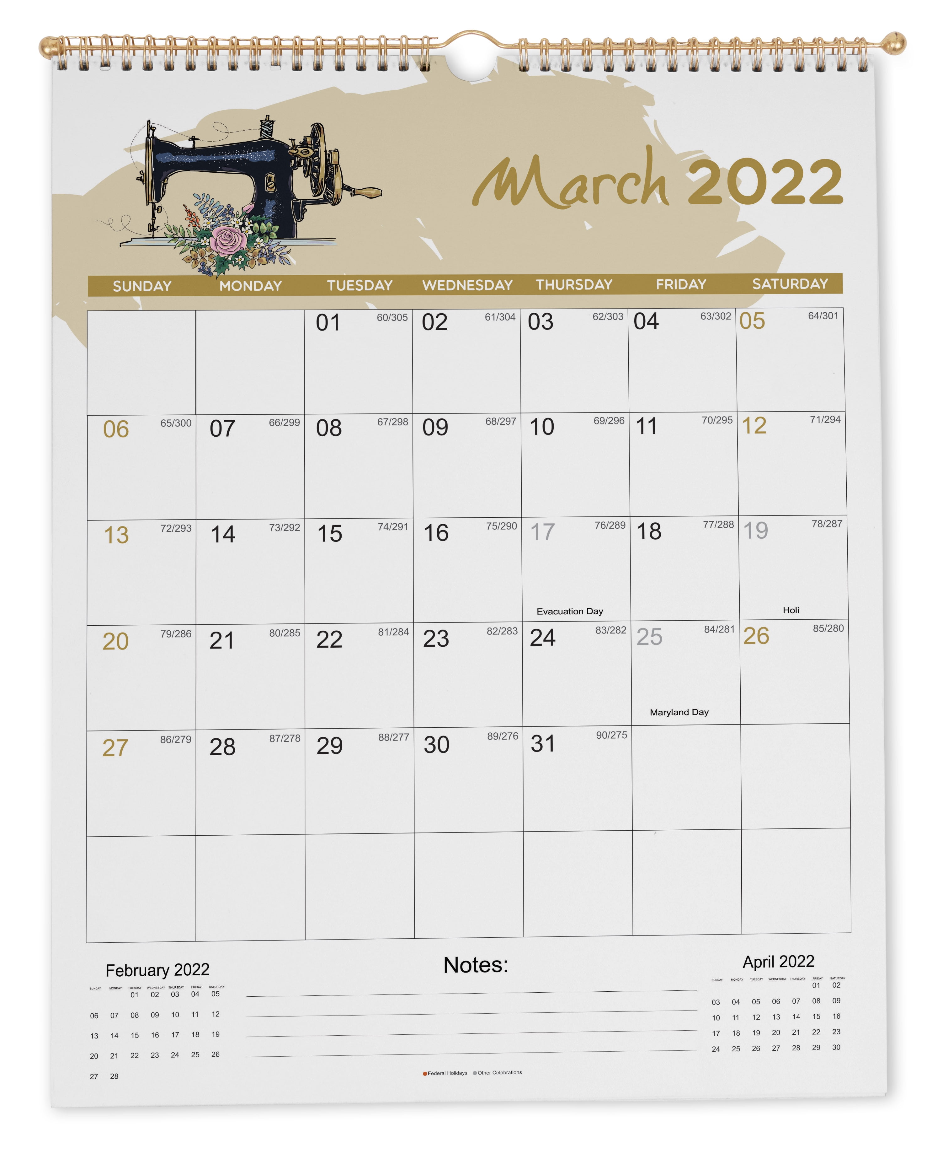 Inkdotpot16"x12.5"WallCalendar- Runs until December 2023Hanging Spiral Bound MonthlyCalendar2022-2023 for Home or Office+ Bonus Sticker Sheet -Fashion