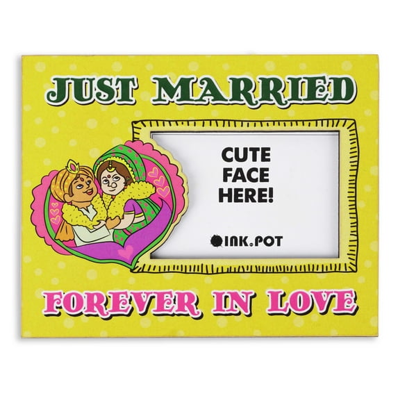 InkdotpotJust Married Forever In Love PhotoMagnetFrame-MagneticPhotoFramesFor Refrigerator Magnets- MiniPhotoFrames- Cute Gift ForWedding- Couple Frame | 8 x 10 cm