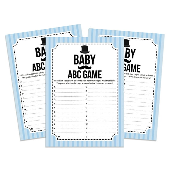 InkdotpotPack of 50 Boy BabyShower Party Collection, Baby ABC Game,Fun Baby Shower Party Games, Activities, Decorations,Little Man ThemeParty Supplies