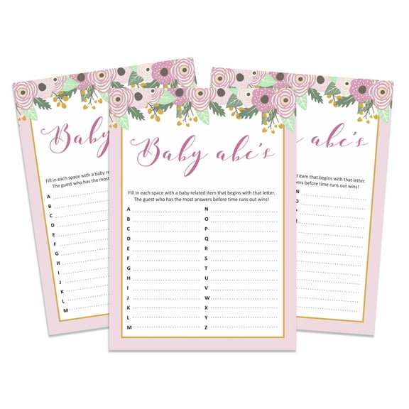 InkdotpotPack of 50,GirlBabyShower Party Collection, Baby ABC Game,Fun Baby Shower Party Games, Activities, Decorations,Floral Wreath ThemeParty Supplies