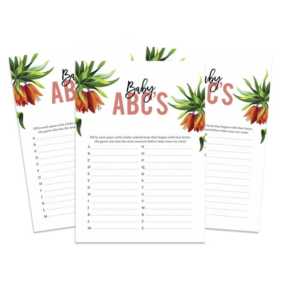 InkdotpotPack of 50,GirlBabyShower Party Collection, Baby ABC Game,Fun Baby Shower Party Games, Activities, Decorations,Tropical Leave & Flamingo ThemeParty Supplies