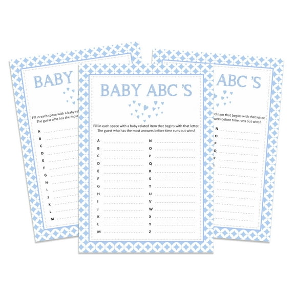 InkdotpotPack of 50,BoyBabyShower Party Collection, Baby ABC Game,Fun Baby Shower Party Games, Activities, Decorations,Little Man ThemeParty Supplies