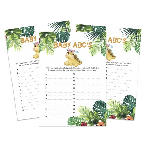 InkdotpotPack of 50,GirlBabyShower Party Collection, Baby ABC Game,Fun Baby Shower Party Games, Activities, Decorations,Dinosaur ThemeParty Supplies