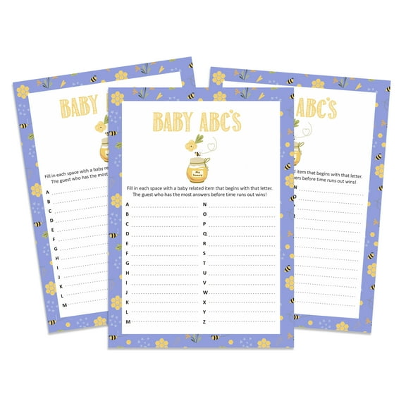 InkdotpotPack of 50,GirlBabyShower Party Collection, Baby ABC Game,Fun Baby Shower Party Games, Activities, Decorations,Honey Bee ThemeParty Supplies