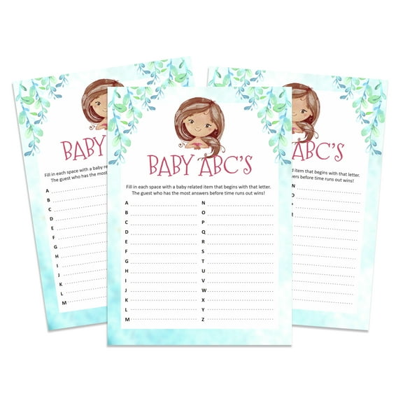 InkdotpotPack of 50,GirlBabyShower Party Collection, Baby ABC Game,Fun Baby Shower Party Games, Activities, Decorations,Mermaid ThemeParty Supplies