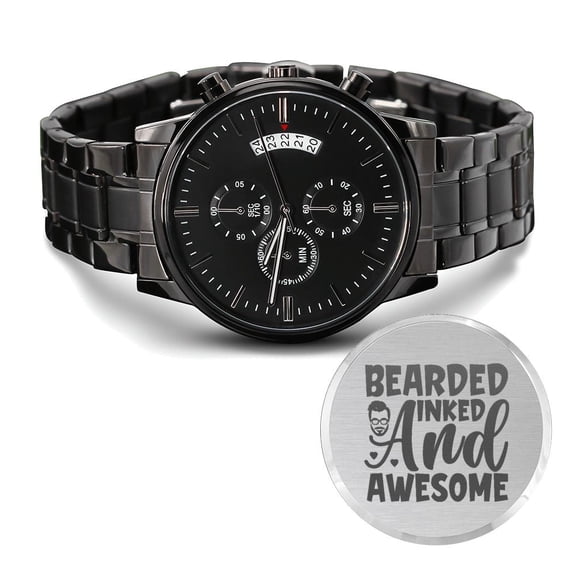 Inked Awesome Dad Engraved Multifunction Analog Stainless Steel Chronograph Men's Watch W Copper Dial
