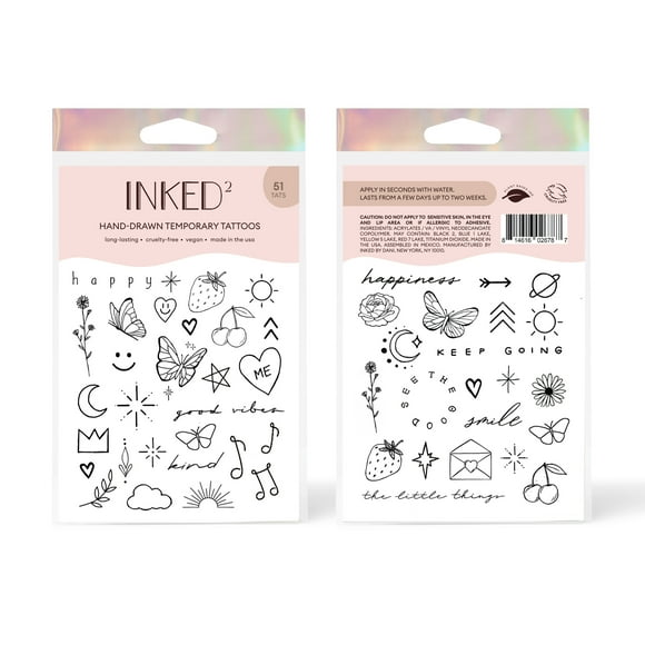 Inked2 Happiest Sheet, Cruelty Free Temporary Tattoos, Child, Teen, Adult, All Occasions