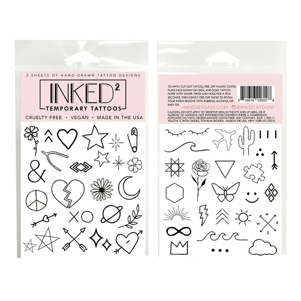 Inked2 Temporary Tattoos, Minimalist Pack, 2 Sheets