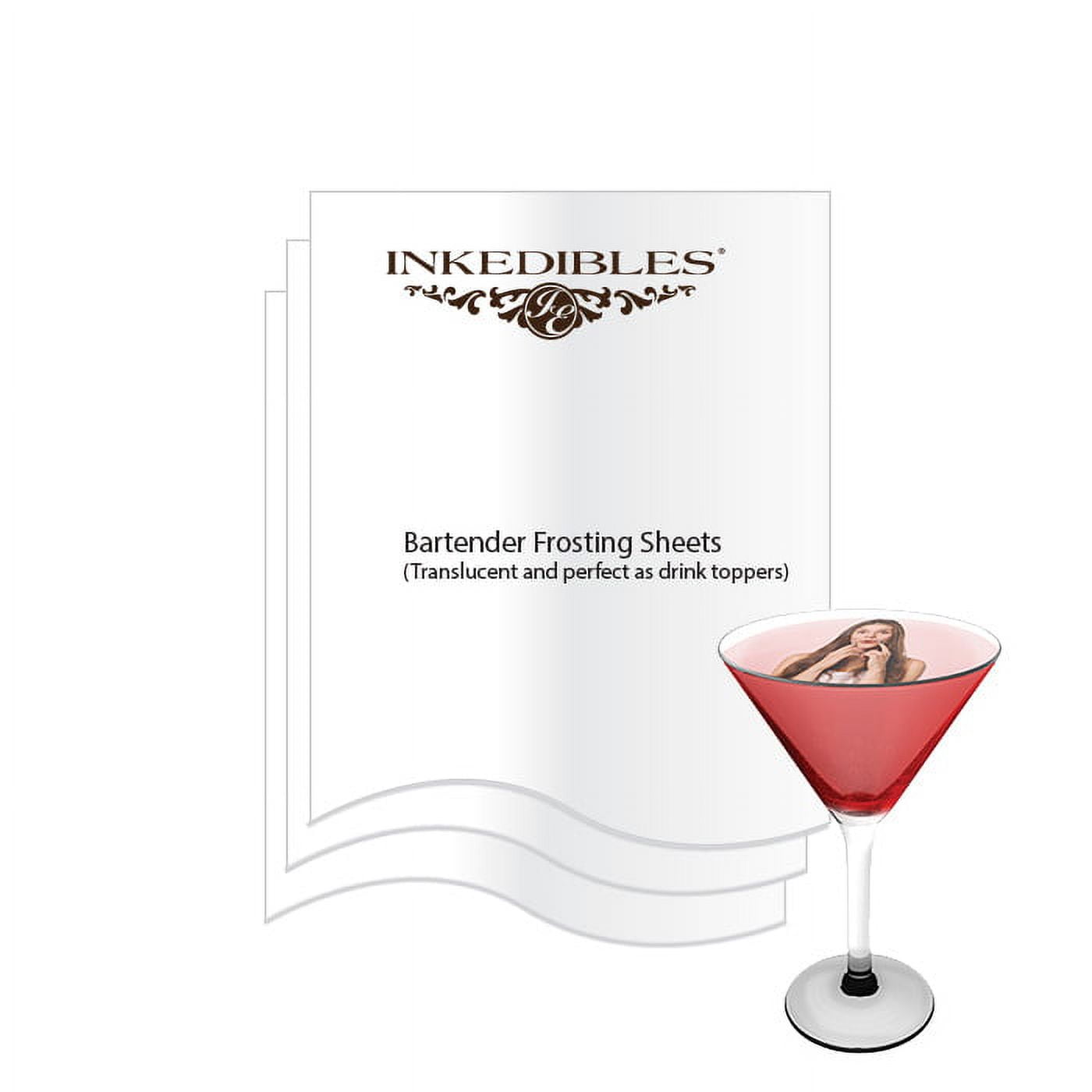 Inkedibles Bartender Frosting Sheets 24 sheets: Precut 2.5 inch circles (12 circles per sheet) - thin and translucent