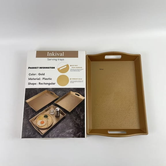 Inkival Serving trays,Rectangular Decorative Metal Tray with Filigree Decor in Champagne Gold, Metal Serving Tray, Perfume Tray, Vanity Tray. Coffee Table, Bathroom, Dresser, Centerpieces, Wedding