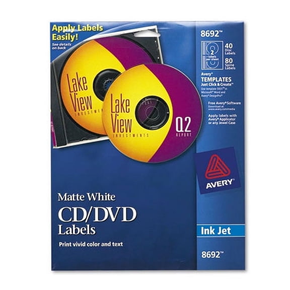 Inkjet Cd Labels, Matte White, 40/pack | Bundle of 2 Packs
