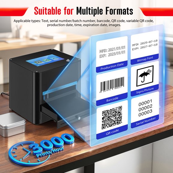 Inkjet Coding Machine with 1.48oz Quick-Drying Ink, Inkjet Coding Machine  with 7in Touchscreen/Hand/Photoelectric sensor for Expiry Date, Batch Number, Text, Logo, QR Code, Barcode