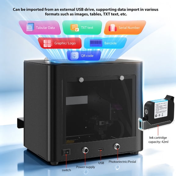 Inkjet Coding Machine with 42ml Fast Dry Ink Cartridge, Metal Inkjet Coder Print on Various Materials Batch Code Printer for Text Date Lot Number