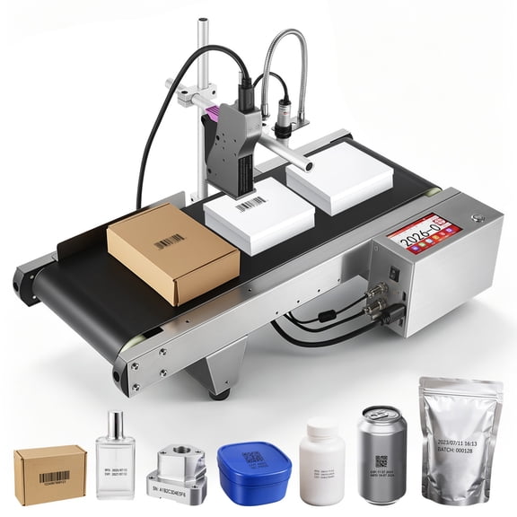 Inkjet Coding Machine with Conveyor Belt, 4 Inch Smart Touch Scree 12.7mm Label Printer Online Inkjet Printer QR Bar Batch Code Date Number Logo