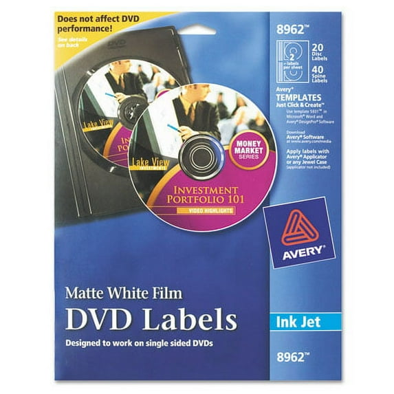 Inkjet Dvd Labels, Matte White, 20/pack | Bundle of 2 Packs