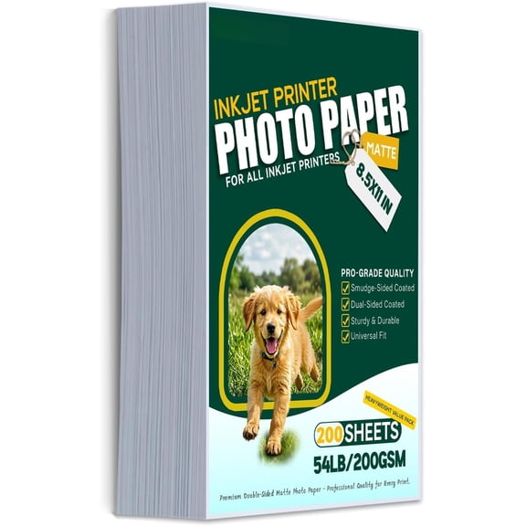 Inkjet Photo Paper 8.5x11", 200 Sheets 54lb/200gsm Matte Double Sided Dry Non Reflective Cardstock, Heavyweight Brochure Paper for Inkjet Printer Easy to Write Greeting Cards Menus