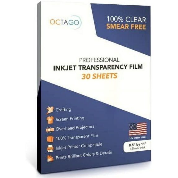 Inkjet Transparency Film - Inkjet Transparent Paper for Overhead & Screen Printing - Thick Transparency Sheets & Printable Plastic Sheets for Crafts - 8.5 x 11 Inches, Pack of 30$$Office