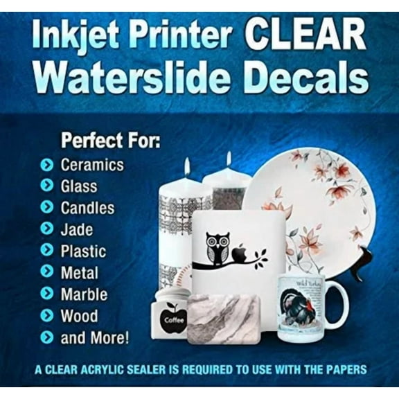 Inkjet Waterslide Decal Paper Clear Water Slide Transfer 8.5"X5.5" A5 15 Sh Pk