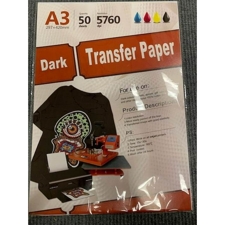 MECOLOUR Inkjet Iron On Heat Transfer Paper 50 Sheets for Dark Fabric  8.5''x11'' A4 for T-Shirt,Totes, Bags for Any Inkjet Printer, Long Lasting