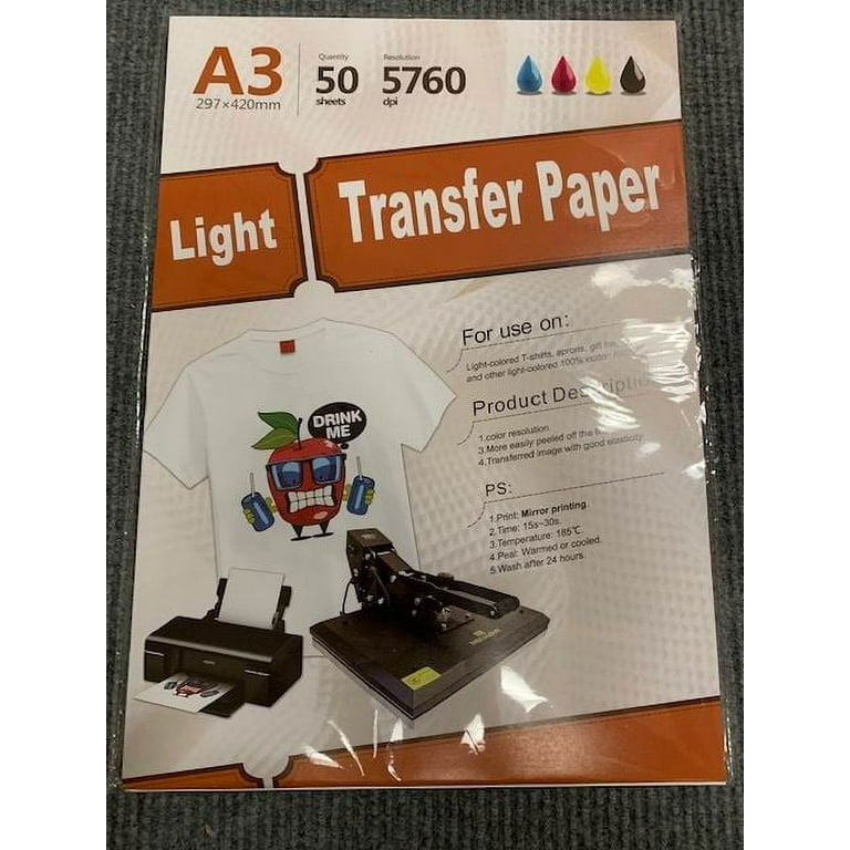 Inkjet heat transfer iron on paper Light color fabric 12 X 17 A3 - 50  sheets
