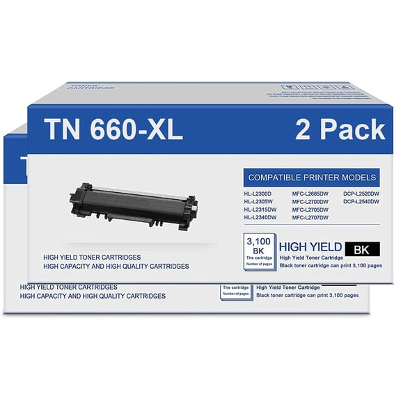 InkjetsClub Compatible Ink Cartridge Replacement for 2 Pack - Brother TN660 High Yield Compatible Toner.