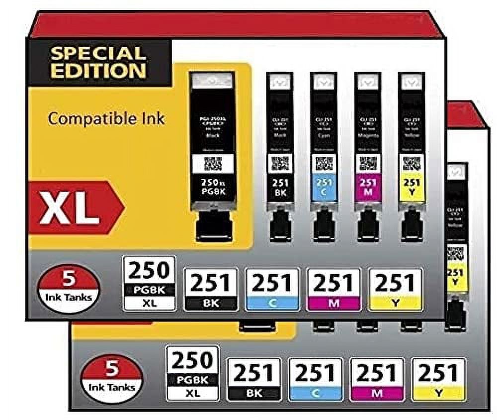 5-Pack PGI-250XL Black & CLI-251 Color Ink Cartridges – For Canon PIXMA MX922, MG5420, IP8720 & More