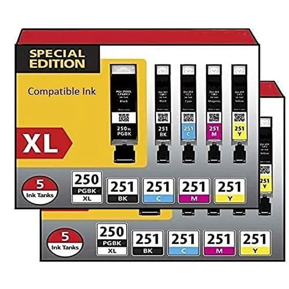 Inkjetsclub Compatible Replacement for Canon PGI250 XL & CLI251 XL Combo Pack Printer Ink Cartridges - Works Great with Canon PIXMA MX922, MG5520, MG7520 and More Printers (10 Pack Canon PGI 250 Ink)