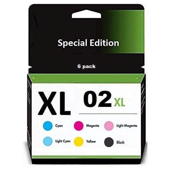 Inkjetsclub HP 02 (6 Pack) Compatible Ink Cartridge Replacement. Includes Black, Cyan, Magenta, Yellow, Light Cyan, Light Magenta Ink Cartridges.