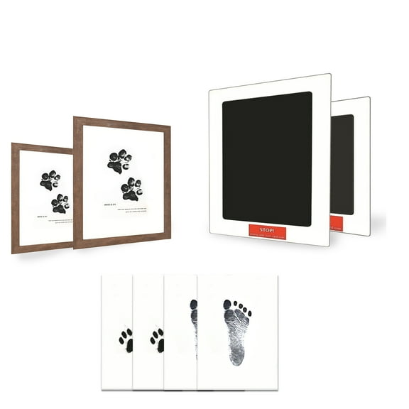 Inkless Baby & Pet Paw Print Kit DIY Handprint Keepsake with Walnut Wood Frames Mess-Free Memory Set for Dogs, Cats & Newborns