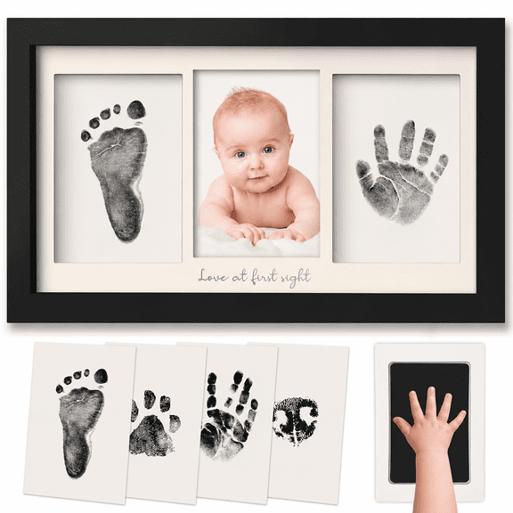 Inkless Footprint Kit,Inkless Hand and Footprint KitClean Touch Ink Pads and Imprint CardsInkless Handprint Keepsake Frame, Newborn Nursery Picture Frame, Personalized New Mom Gifts for Baby Shower