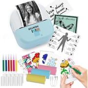 Inkless Portable Bluetooth Thermal Printer for iPhone Android, Includes 13 Rolls Paper for DIY Labels, Journal Supplies, Scrapbooking & Note Taking Blue