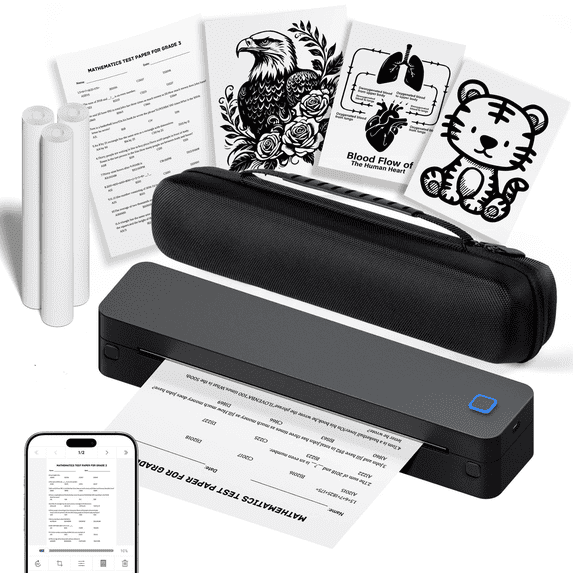Inkless Portable Printer for Travel, Wireless Thermal Printer Supports ...