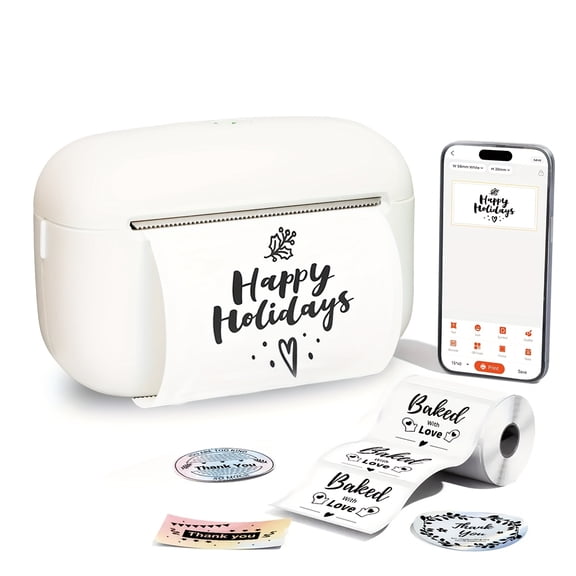 Inkless Portable Thermal Label Printer with Free Paper, Wireless Barcode Sticker Maker for Clothing Jewelry Retail Mailing Journals DIY Birthday Gifts