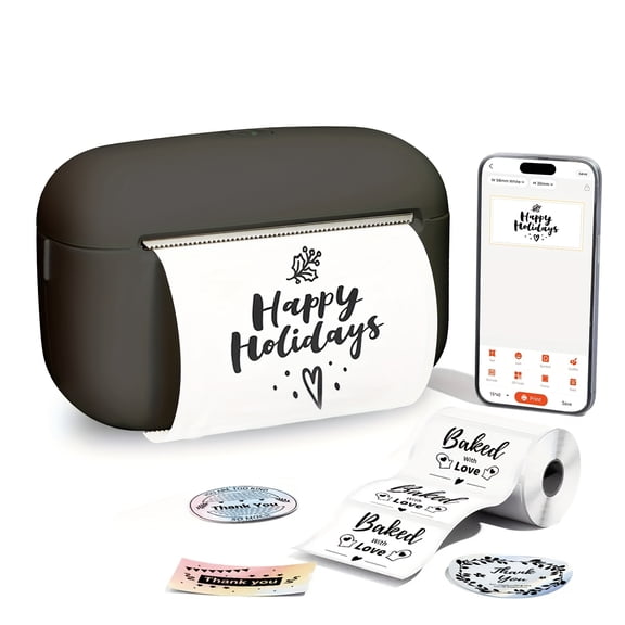 Inkless Portable Thermal Label Printer with Free Paper, Wireless Barcode Sticker Maker for Clothing Jewelry Retail Mailing Journals DIY Birthday Gifts