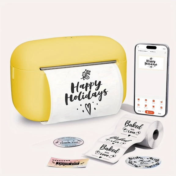 Inkless Portable Thermal Label Printer with Free Paper, Wireless Barcode Sticker Maker for Clothing Jewelry Retail Mailing Journals DIY Birthday Gifts