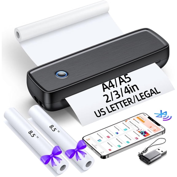 Inkless Portable  for Travel - , 4200mAh , Thermal Mini Printer for A4/A5/ Letter,  & , Lightweight  Printer for /Office,Black