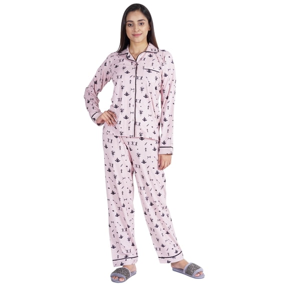 Inkmeso 2pcs Nightwear Set For Women Printed Button-Down Sleepwear Top & Pajama Set