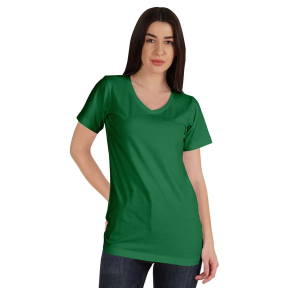 Inkmeso Basic V-neck Jersey T-shirt Short Sleeve Long Length Tee Workout Top For Womens