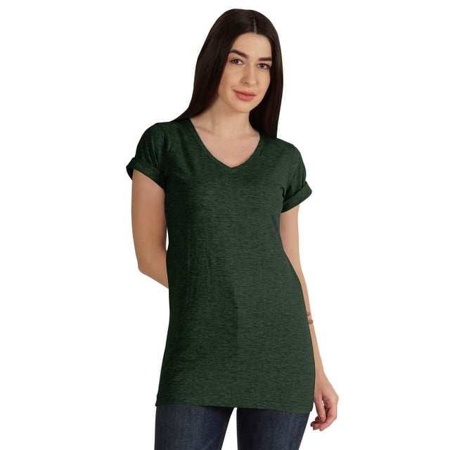 Inkmeso Basic V-neck Jersey T-shirt Short Sleeve Long Length Tee ...
