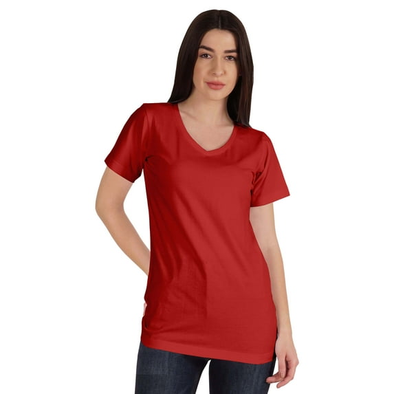 Inkmeso Basic V-neck Jersey T-shirt Short Sleeve Long Length Tee Workout Top For Womens